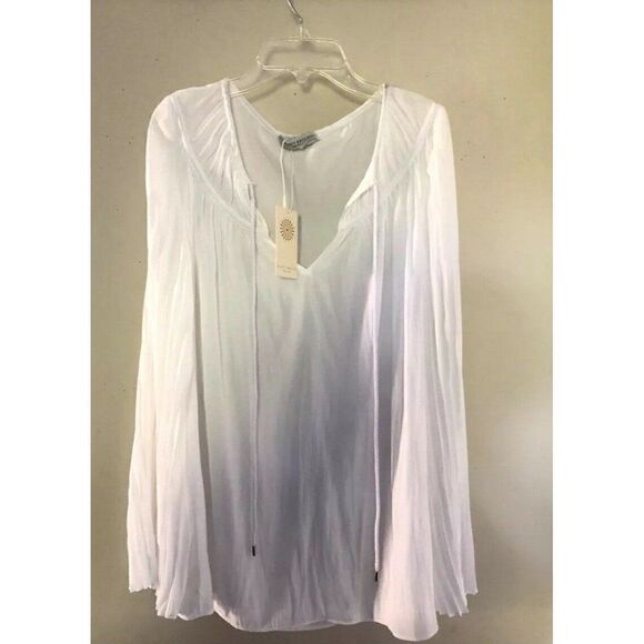 NWT RAMY BROOK Sz S AMAL LONG BELL ACCORDION SLEEVE TIE NECK BLOUSE WHITE $355 - Picture 1 of 6